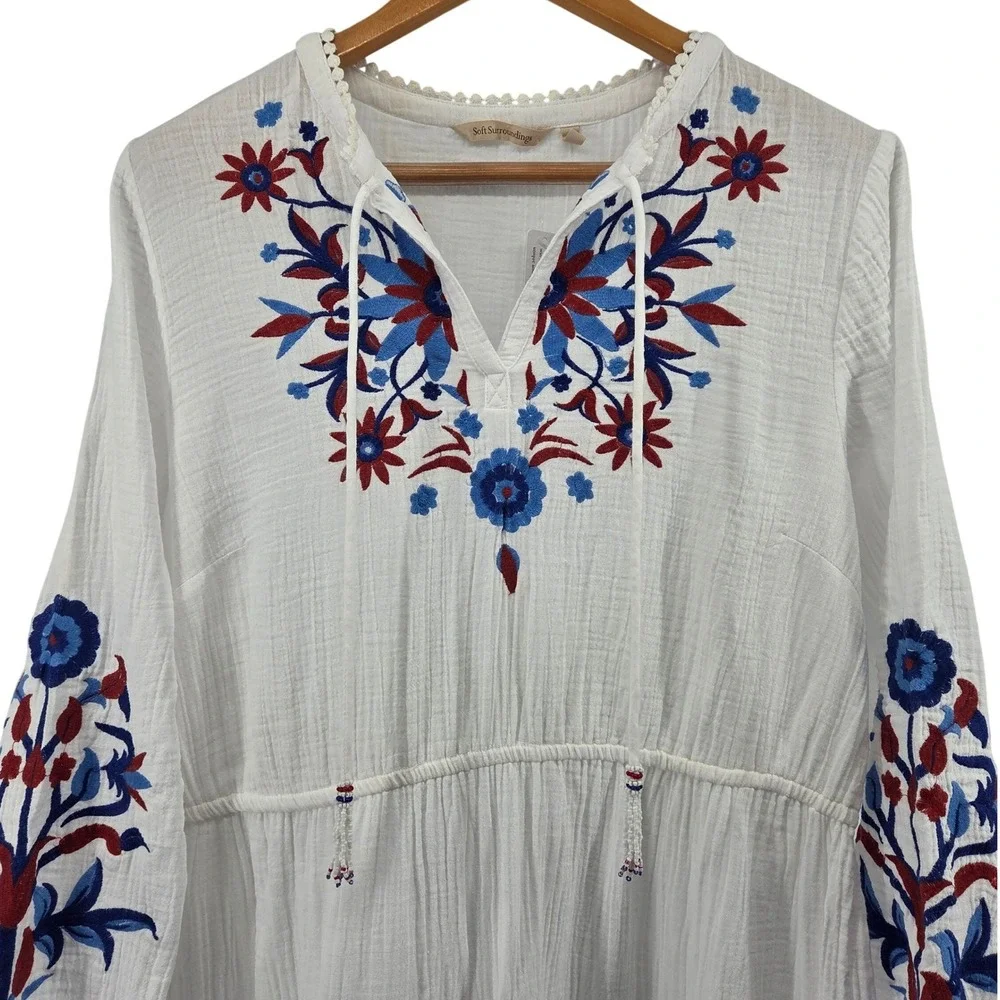 Soft Surroundings Maxi Dress L White Floral Embroidered Boho Cottagecore Coastal - Picture 11 of 12